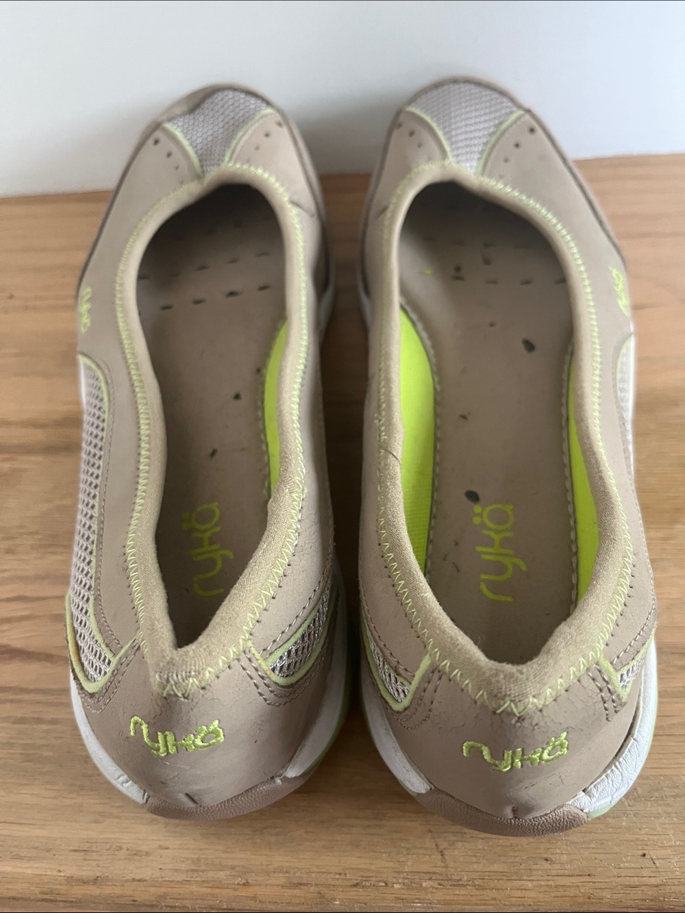 Ryka Beige Flats with Neon Green Accents - Picture 3 of 3